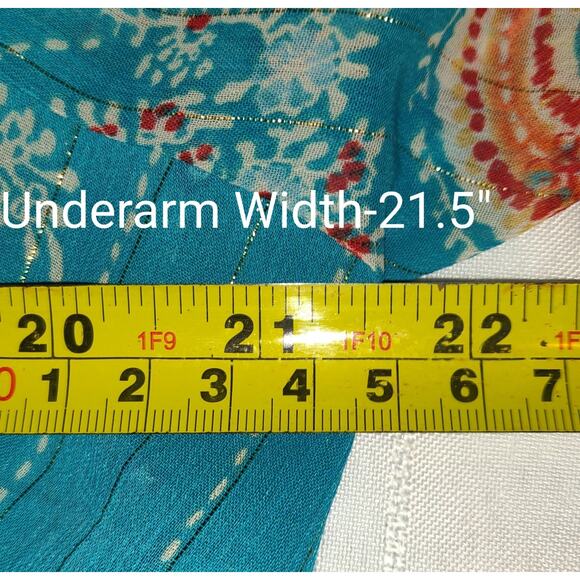 Chicos Caftan Sheer Top Womens Large Turquoise Beaded Boho Flowy Hi Low Shimmery - Picture 14 of 16